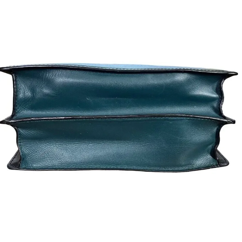 Trina Turk Womens Leather Handbag Teal Snakeskin Purse Flap Pocket Silver Gold